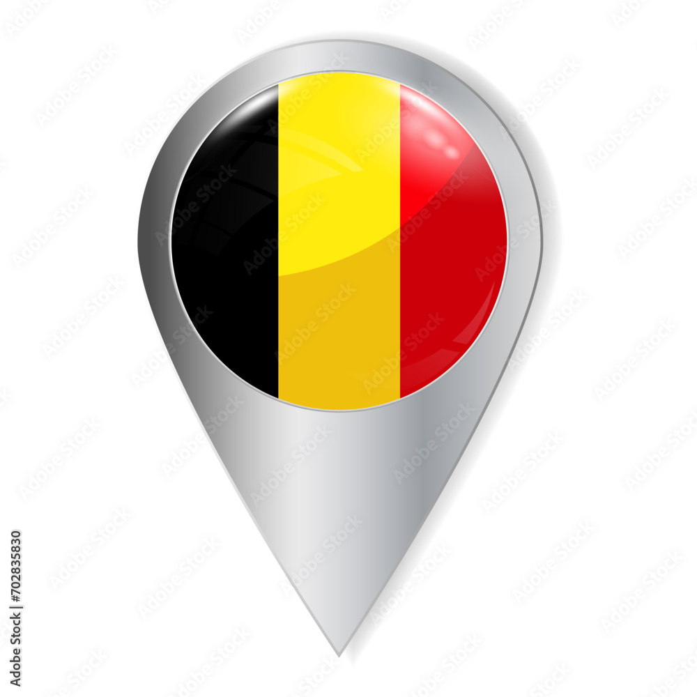 Fototapeta premium Vector illustration. Glossy button with highlights and shadows. Geographic location icon. Flag of Belgium. User interface element. Set of souvenir countries.
