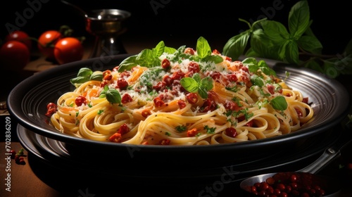 italian spaghetti on dark background