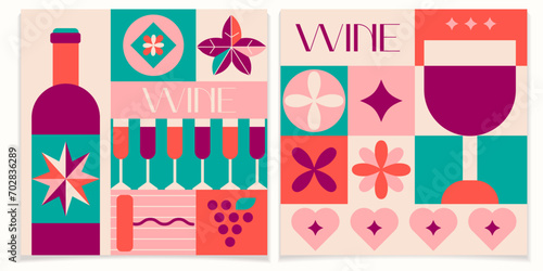 Wine tasting invitation cover design in geometric style.Good for branding, decoration,decorative print,alcohol menu.Wine pattern concept. Seamless modern pattern.Vector illustration EPS 10