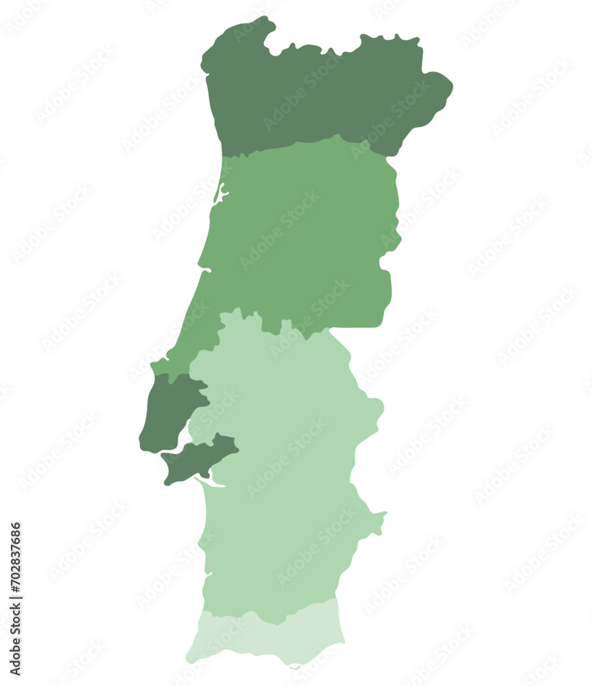 Portugal map. Map of Portugal in five mains regions