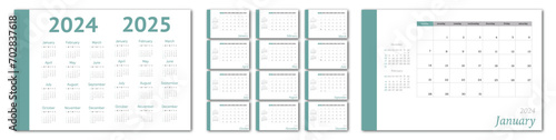  Vector flat illustration. Calendar for 2024 on a light background. Ideal for the design of your workplace.