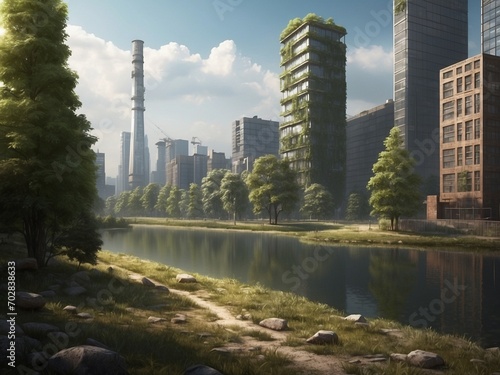 Abandoned city buildings start to grow greenery 