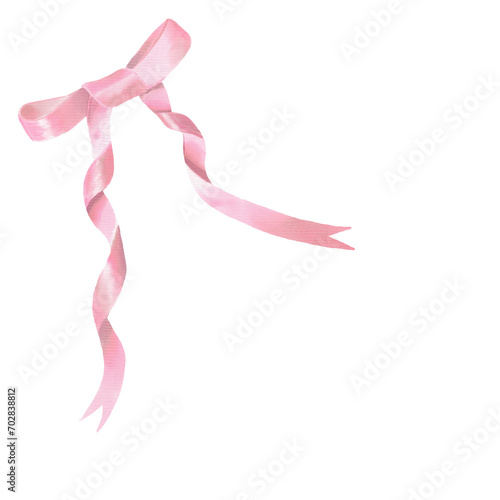 Watercolor pink ribbon for decorate your card and your artwork.
