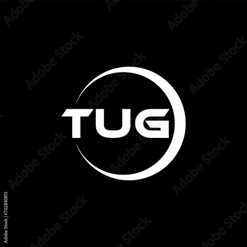 TUG letter logo design with black background in illustrator, cube logo, vector logo, modern alphabet font overlap style. calligraphy designs for logo, Poster, Invitation, etc.