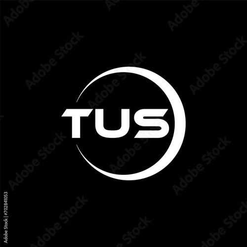 TUS letter logo design with black background in illustrator, cube logo, vector logo, modern alphabet font overlap style. calligraphy designs for logo, Poster, Invitation, etc.