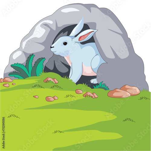 Rabbit peeping out from the den vector illustration