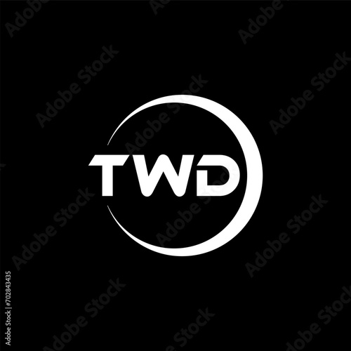 TWD letter logo design with black background in illustrator, cube logo, vector logo, modern alphabet font overlap style. calligraphy designs for logo, Poster, Invitation, etc. photo