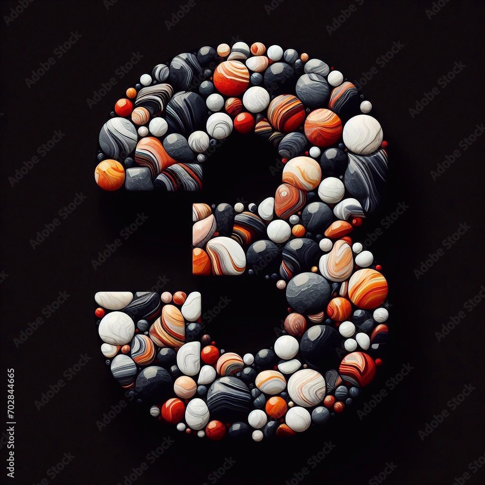 digit 3 shape made of marble pebbles. AI generated illustration digit 3 shape made of marble pebbles. AI generated illustration