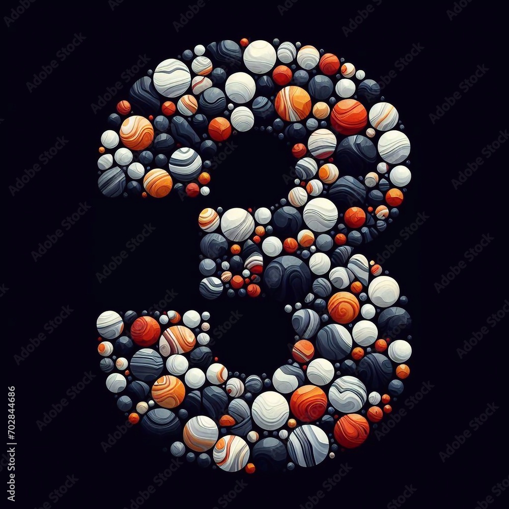 digit 3 shape made of marble pebbles. AI generated illustration digit 3 shape made of marble pebbles. AI generated illustration