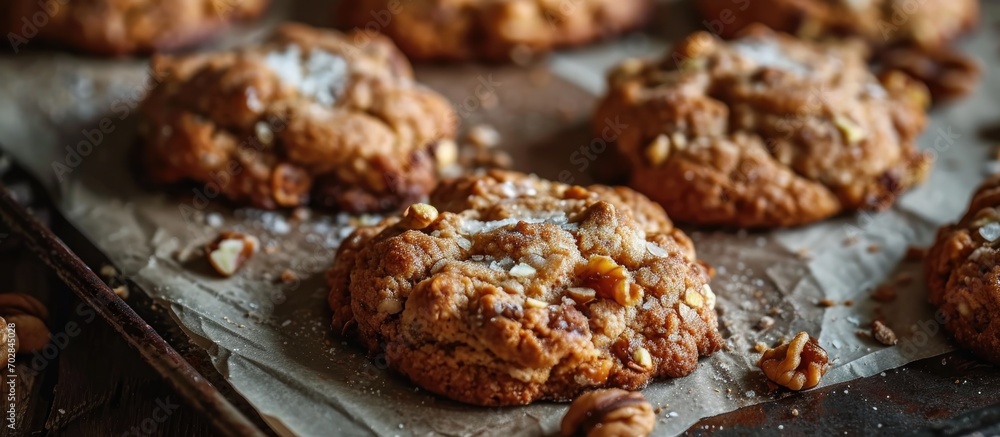 Tempting cookies with nuts and topping.