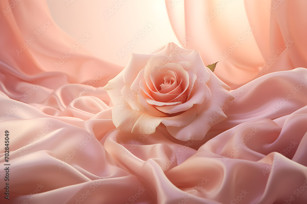 photo of a rose surrounded by soft fabric, romantic atmosphere, soft color palette, pantone, 3d render