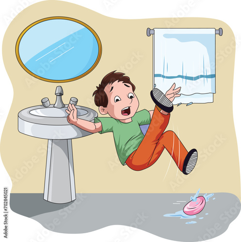 Slipping in the Bathroom Vector Illustration