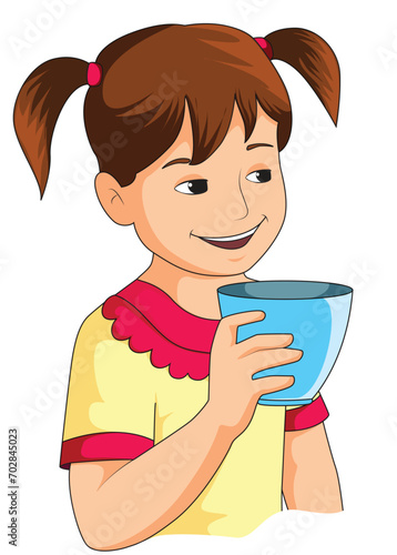 Smiling girl with cup in hand vector illustration