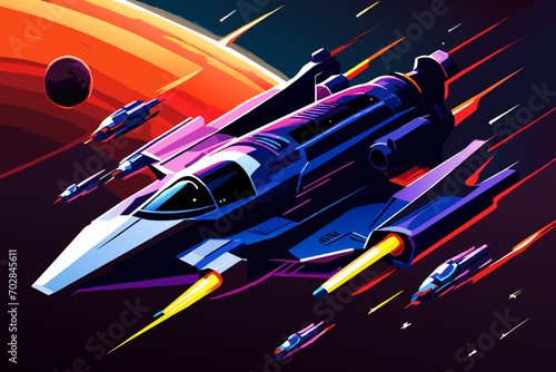 A sci-fi spaceship in deep space. vektor icon illustation