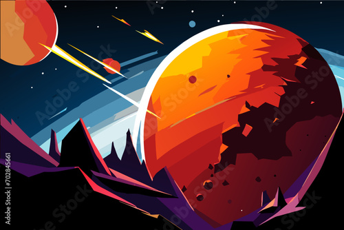 A meteorite crashing into a planet. vektor icon illustation