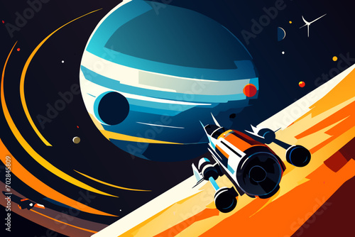 A spacecraft orbiting a distant planet. vektor icon illustation