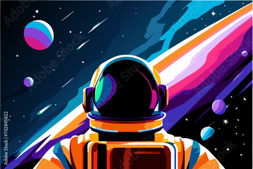 An astronaut gazing at a distant galaxy. vektor icon illustation