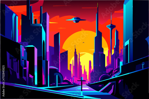 An alien cityscape at night. vektor icon illustation