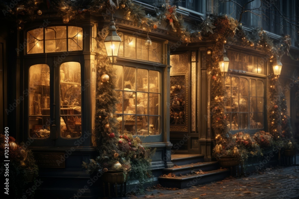 Fototapeta premium Twinkling Shop Windows - Generative AI