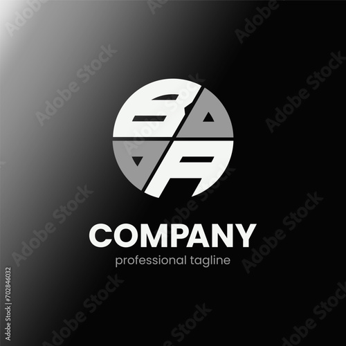 letter BA initial in monochrome flat design circle shape logo vector illustration