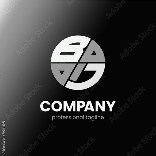 letter BJ initial in monochrome flat design circle shape logo vector illustration