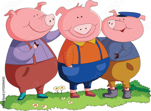 Three little pigs vector illustration