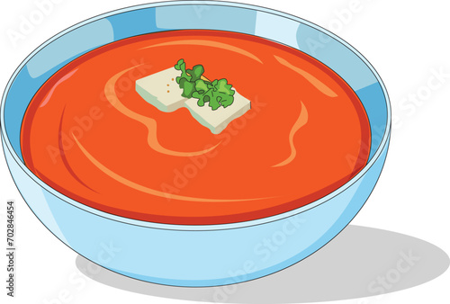 Tomato soup in bowl vector illustration
