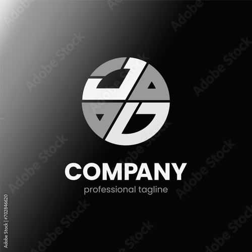 letter JD initial in monochrome flat design circle shape logo vector illustration