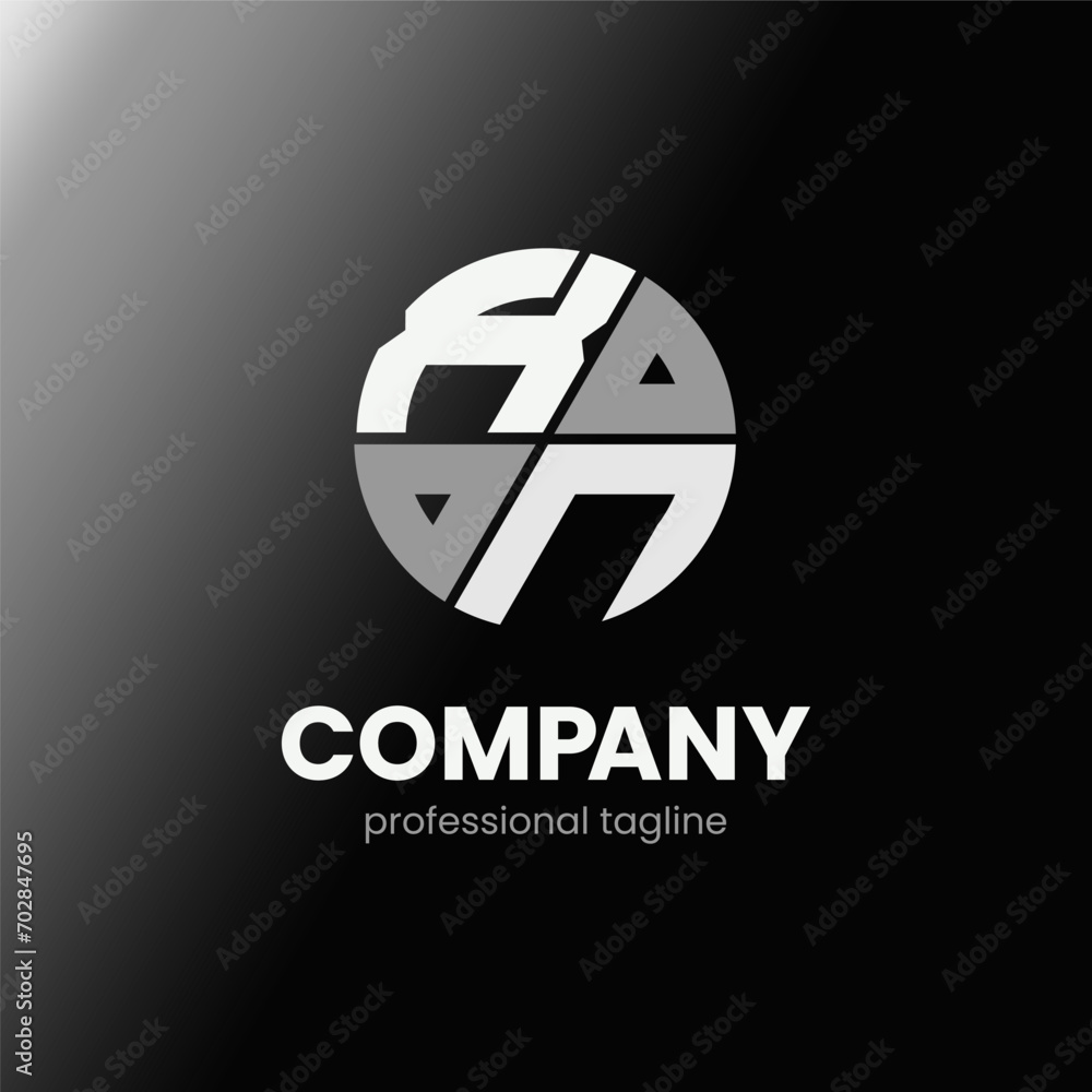 Fototapeta premium letter XN initial in monochrome flat design circle shape logo vector illustration