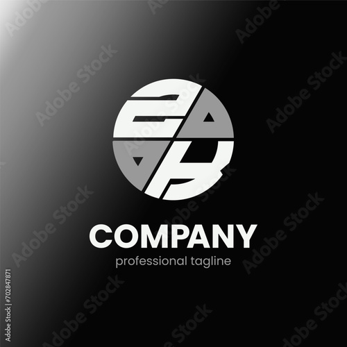 letter ZK initial in monochrome flat design circle shape logo vector illustration photo