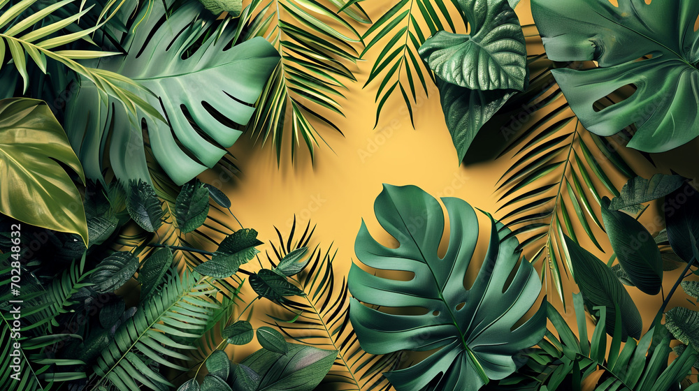 Fototapeta premium 3D illustration images of foliage from tropical plants that fill space in high density.