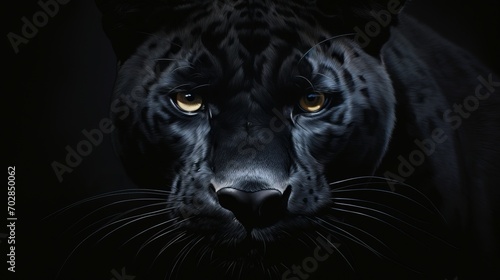 A close up of a black panther's face