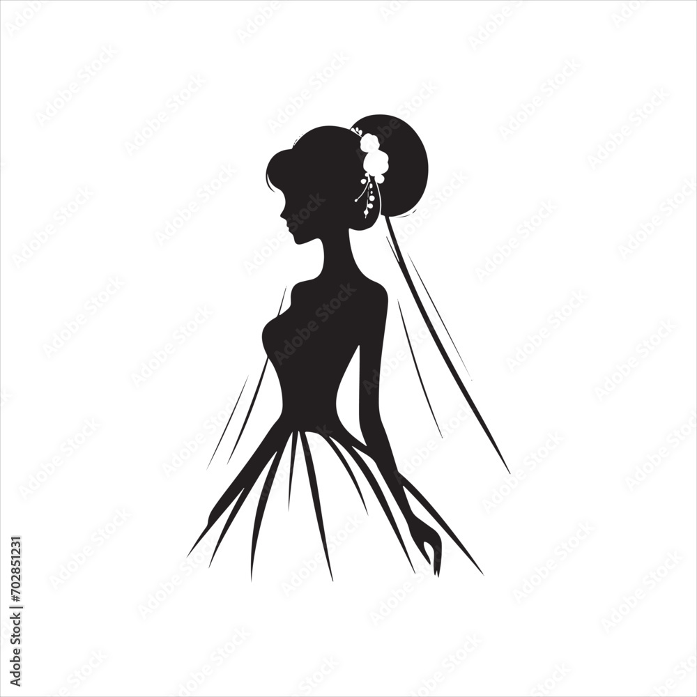 Fototapeta premium Playful Beauty Bride Silhouette: Dancing in Golden Twilight and Bride Black Vector Stock 