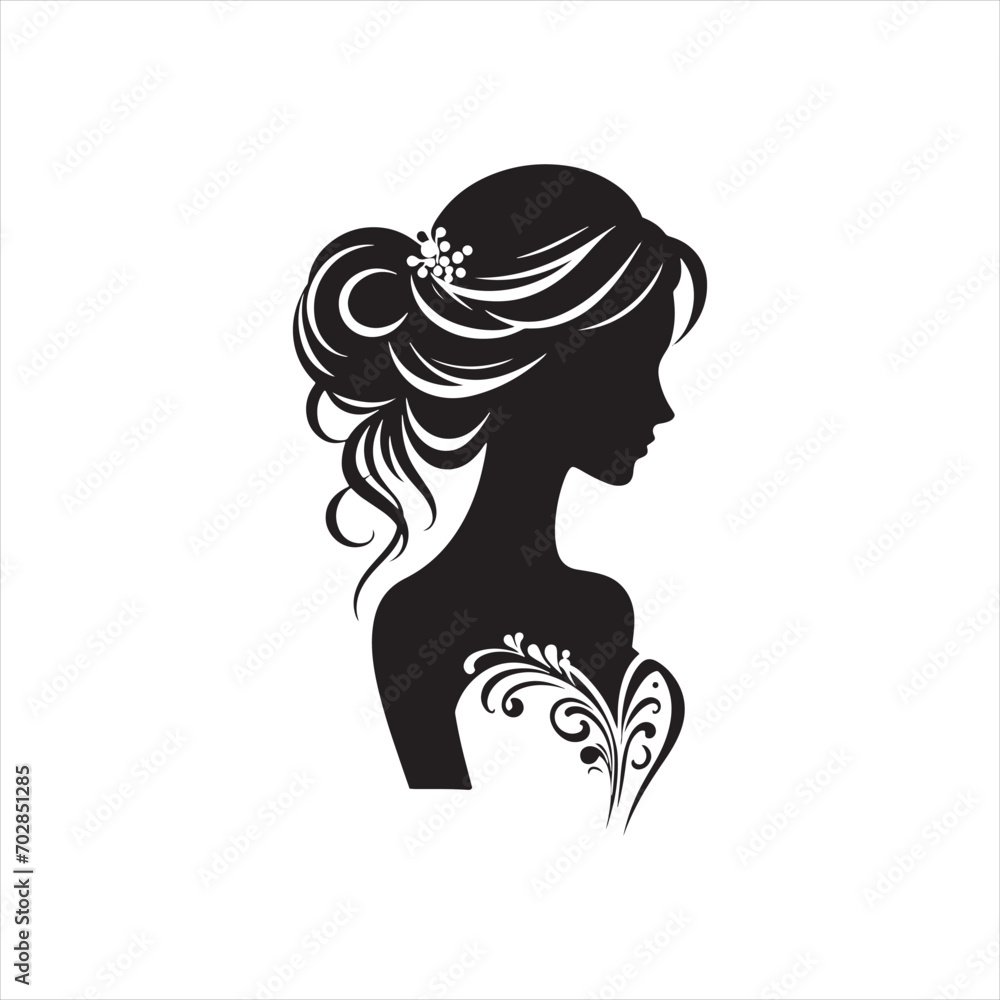 Whimsical Beauty Bride Silhouette: Twilight Shadows in the Evening Glow and Bride Black Vector Stock
