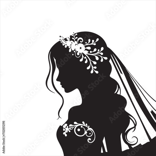 Nature's Twilight Bride Silhouette: Serene Elegance for Wedding Inspirations and Bride Black Vector Stock
