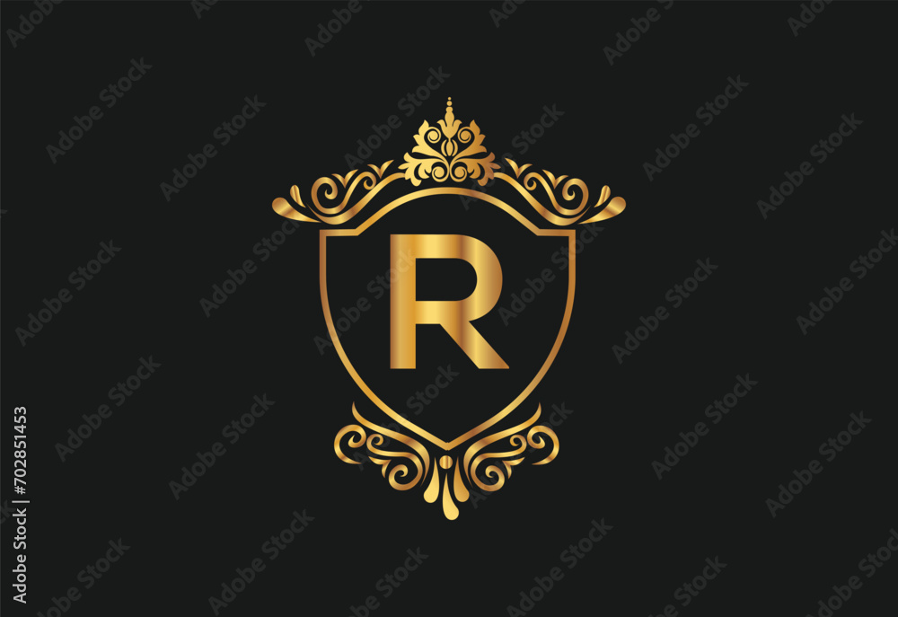 R latter logo design with nature beauty Premium Vector