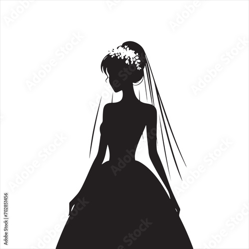 Evening Elegance Bride Silhouette: Whimsical Beauty for Bridal Concepts and Bride Black Vector Stock
