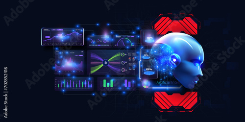 Advanced Artificial Intelligence and Machine Learning Concept with Digital Brain Interface. Delivering the patients human brain, connecting the human brain to electronic chip. Mind reading, analytics.