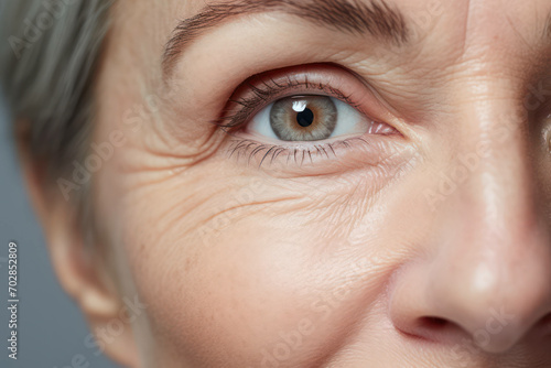 Woman adult eyelid female wrinkled health caucasian skin eye surgery face closeup woman beauty photo