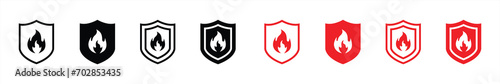 fire shield icon set. fire & flame protection icon sign symbol, vector illustration