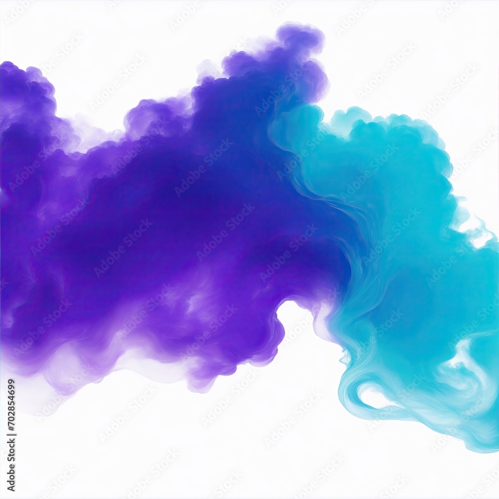 Cyan and Purple smoke clouds on a white background