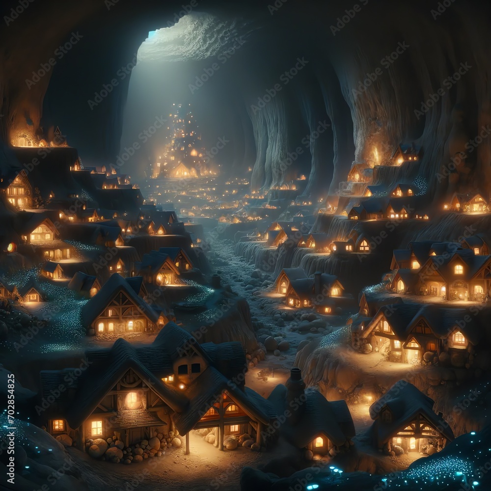Obraz premium bioluminescent cavern village