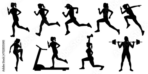 silhouettes of running woman