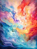 A cascade of luminous liquid waves, gracefully splashing against a vivid 3D canvas, forming an intricate dance of colors that evokes a sense of mesmerizing movement
