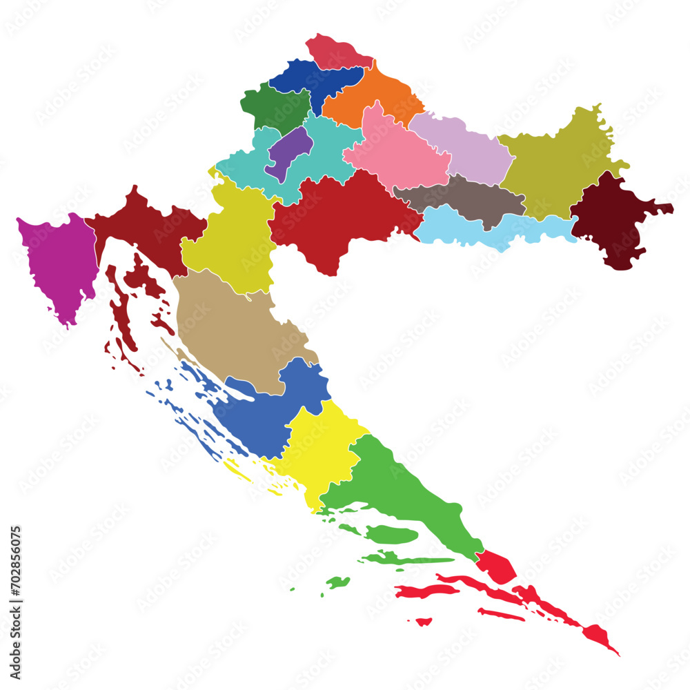 Obraz premium Croatia map. Map of Croatia in administrative provinces in multicolor