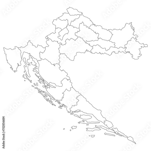 Croatia map. Map of Croatia in administrative provinces in white color