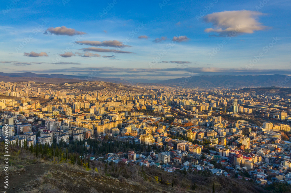 Fototapeta premium Vere, Vake and Didube districts of Tbilisi scenic view from Mtatsminda Mountain