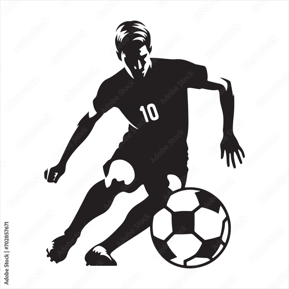 Athletic Impact: Silhouette of a Football Player Making a Powerful Move, Ideal for Sports Concepts and Sportsman Black Vector Stock
