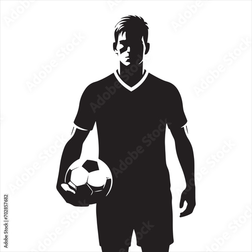 Dynamic Dribble: A Silhouette of a Football Player Skillfully Controlling the Ball, Perfect for Sports Posters and Sportsman Black Vector Stock
