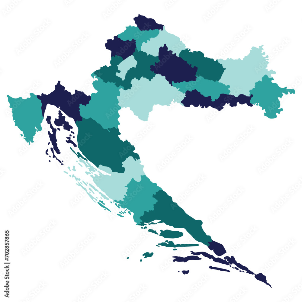 Croatia map. Map of Croatia in administrative provinces in multicolor